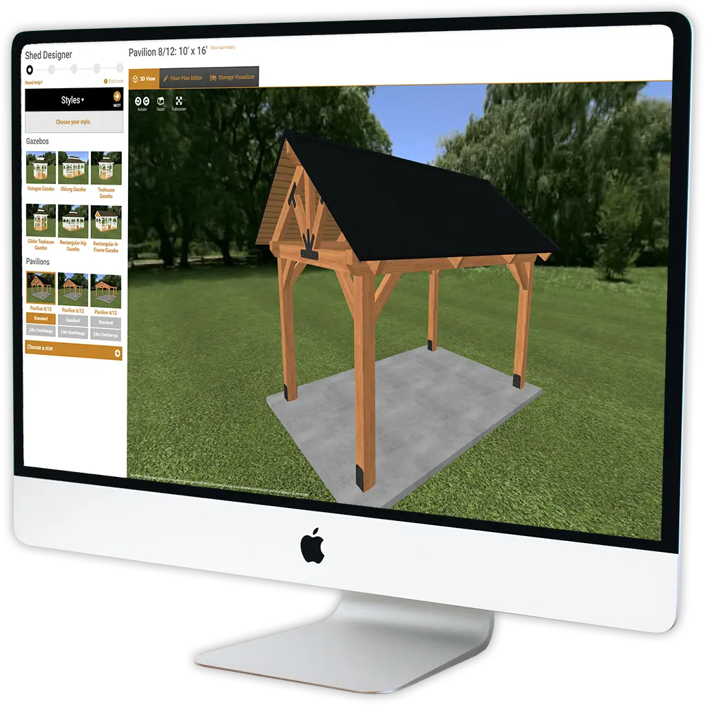 Computer Screen showing 3D Gazebo & Pavilion Designer
