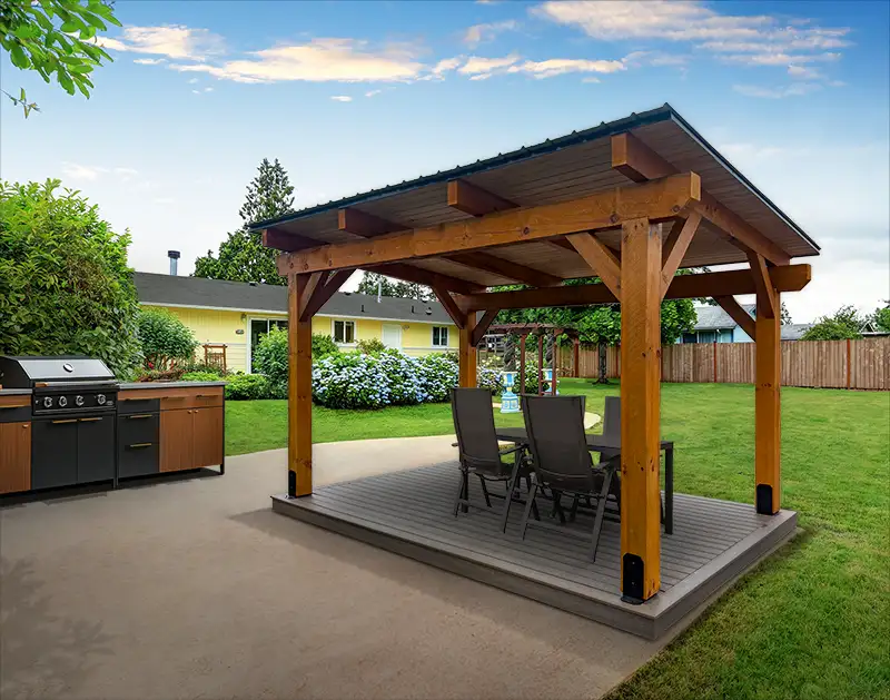 Kauffman Monoslope Pavilion on backyard patio